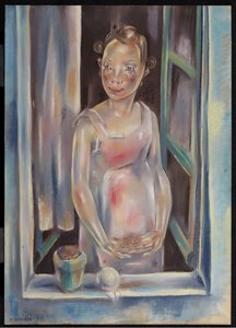Jong meisje bij een open raam, ca. 1924 door Maria Blanchard