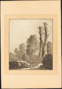 Landschap met Twee Bomen door Maria Catharina Prestel after Herman Saftleven