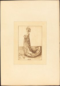 Een dame in een lange jurk door Maria Catharina Prestel after Martin Schongauer