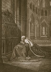 Lodewijk VII, koning van Frankrijk, voor het graf van Beckett, gegraveerd door W. Sharp, illustratie uit David Hume