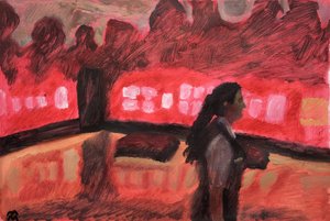 Chambre Cramoisie, 2019 (olieverf op papier)
