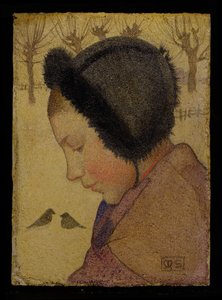 Hoofd van een Jong Meisje in een Bontmuts door Marianne Stokes