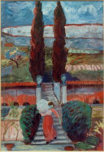 Landschap in de lente met meisje