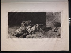 Arabier die over het lichaam van zijn vriend waakt door Mariano Fortuny y Marsal