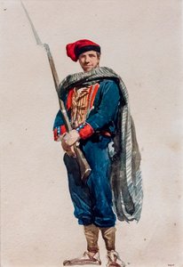 Catalaanse vrijwilliger voor de oorlog in Afrika, circa 1860 (aquarel op papier) door Mariano Fortuny