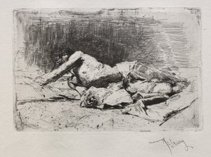 Homme se roulant de terre door Mariano José María Bernardo Fortuny y Carbó