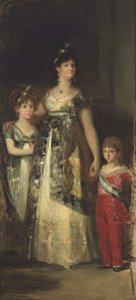 De koningin van Spanje en de prinsen. Kopie van Goya door Mariano Fortuny y Marsal