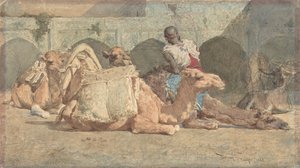 Kamelen Rustend, Tanger, ca. 1854-74 door Mariano José María Bernardo Fortuny y Carbó
