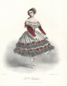 Belgische balletdanseres Adeline Plunkett in La Manola de la Favorite, ca. 1860 (kleur litho) door Marie Alexandre (after) Alophe