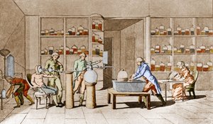 Antoine Laurent de Lavoisier (1743-1794), Franse chemicus, voert een experiment uit over de ademhaling van een rustende man. Naar een tekening van Mme Lavoisier. Parijs 18e eeuw. Leemage collectie door Marie Anne Pierrette Lavoisier