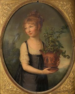 Madame Larsonnier, geboren Edmée Gabiou als klein meisje met een Etruskische vaas