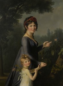 Portret van Marie Geneviève Lemoine met haar dochter Anne Aglaé Deluchi in een park