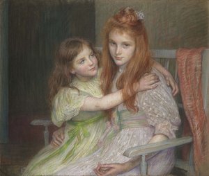 Twee meisjes zittend op een bank door Marie Louise Catherine Breslau
