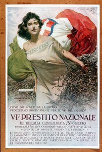 Italiaanse allegorische illustratie op de Nationale Lening, ca. 1918 (poster)