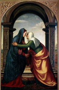 Het bezoek van St. Elizabeth aan de Maagd Maria (olieverf op paneel) door Mariotto Albertinelli