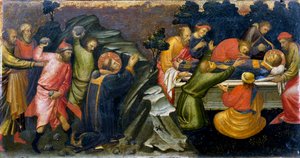 Steniging en begrafenis van St. Stefanus, de eerste christelijke martelaar, ca. 36 ca. 1394-1424 door Mariotto di Nardo