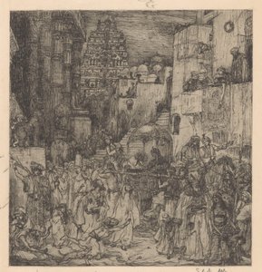 De menigte vulde de straten met een plechtige vreugde door Marius Bauer (signed by artist)