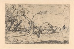 Oosters landschap met bebouwing