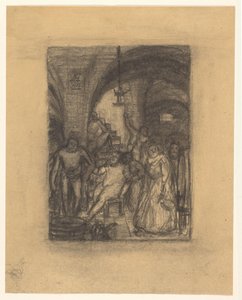 Bijeenkomst, mogelijk een bacchanaal, in een ruimte met gewelven door Marius Holleman (signed by artist)