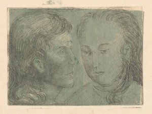 Jonge man en vrouw en profil