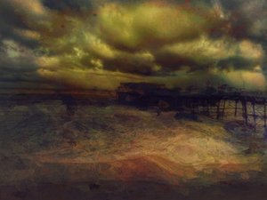Een storm bij nacht, Cromer Pier, Norfolk (gemengde techniek)