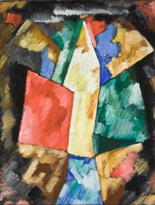 Abstractie; blauw, geel en groen