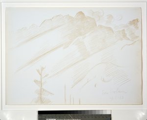 Berglandschap met wolken en bomen door Marsden Hartley