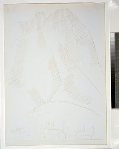 Berglandschap met twee gebouwen op de voorgrond