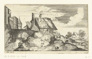 Landschap met stadspoort