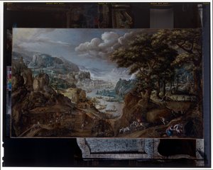 Een landschap met een ijzergieterij