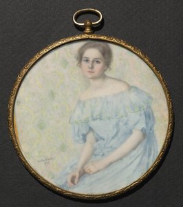 De blauwe jurk Portret van Ethel Coe, 1899 door Martha S. Baker