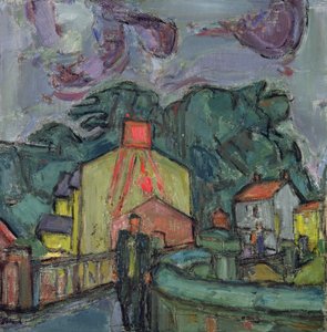 Welsh dorp (olieverf op doek) door Martin Bloch