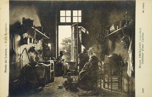 Interieur van een keuken, begin 20e eeuw (ansichtkaart)