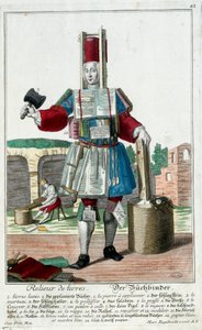 Beroep: Een boekbinder. Gravure door Martin Engelbrecht (1684-1756), in "Nieuwe verzameling van de geklede handwerkslieden" 18e eeuw, Duitsland. Parijs, Decoratieve Kunsten door Martin Engelbrecht