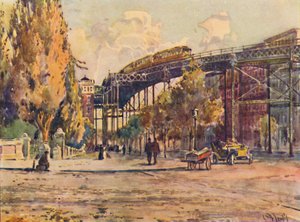 Verhoogde spoorweg, New York, 1916