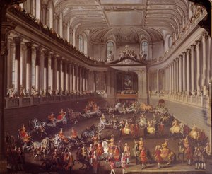 Carrousel van de Spaanse manege van Wenen ter viering van de Franse nederlaag in Praag in 1763, Marie Therese van Oostenrijk op het witte paard door Martin Meytens the Younger