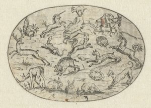 Ovaal met achttien dieren door Martin Pleginck