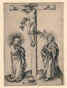 Christus aan het kruis met Maria en Johannes door Martin Schongauer