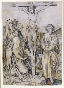 Christus aan het kruis, met de Maagd en St. Johannes door Martin Schongauer