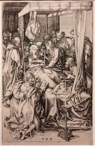 De dood van de Maagd. Martin Schongauer. Ca 1470-1491 (gravure op papier) door Martin Schongauer