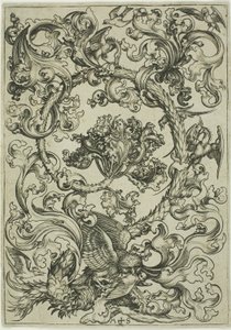 Ornament met uil gespot door dagvogels door Martin Schongauer