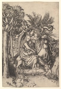 Rust tijdens de Vlucht naar Egypte, ca. 1435-1491 door Martin Schongauer