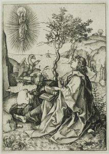 St. Johannes de Evangelist op Patmos door Martin Schongauer