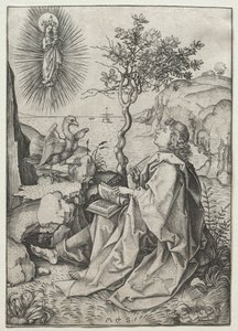 Sint Johannes de Evangelist op het Eiland Patmos door Martin Schongauer