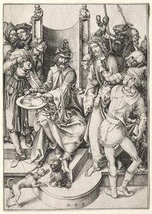 De passie: Christus voor Pilatus door Martin Schongauer