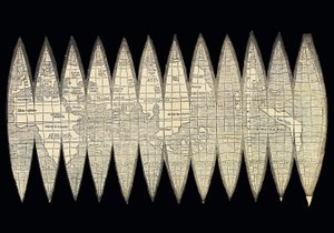 Wereldkaart in de vorm van een set aardglobe segmenten, 1507