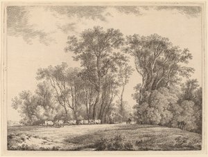 Een weide met vee aan de rand van een bos door Martin von Molitor