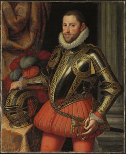 Portret van aartshertog Ernst van Oostenrijk, ten halven lijve, in harnas, c.1580 door Martino Rota