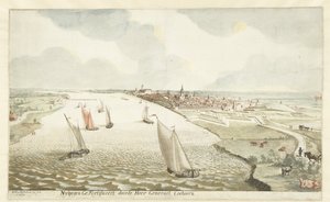 Gezicht op de vestingwerken bij Nijmegen aan de Waal door Martinus Berkenboom