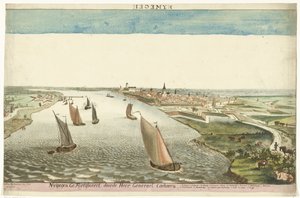 Gezicht op de vestingwerken bij Nijmegen aan de Waal door Martinus Berkenboom